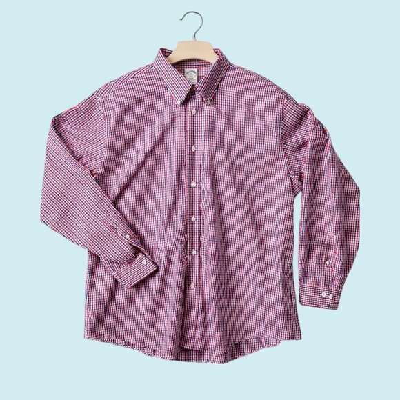 Brooks Brothers Shirt Men's XXL Red & Blue 1818 Button Down Cotton Non Iron - Picture 1 of 6